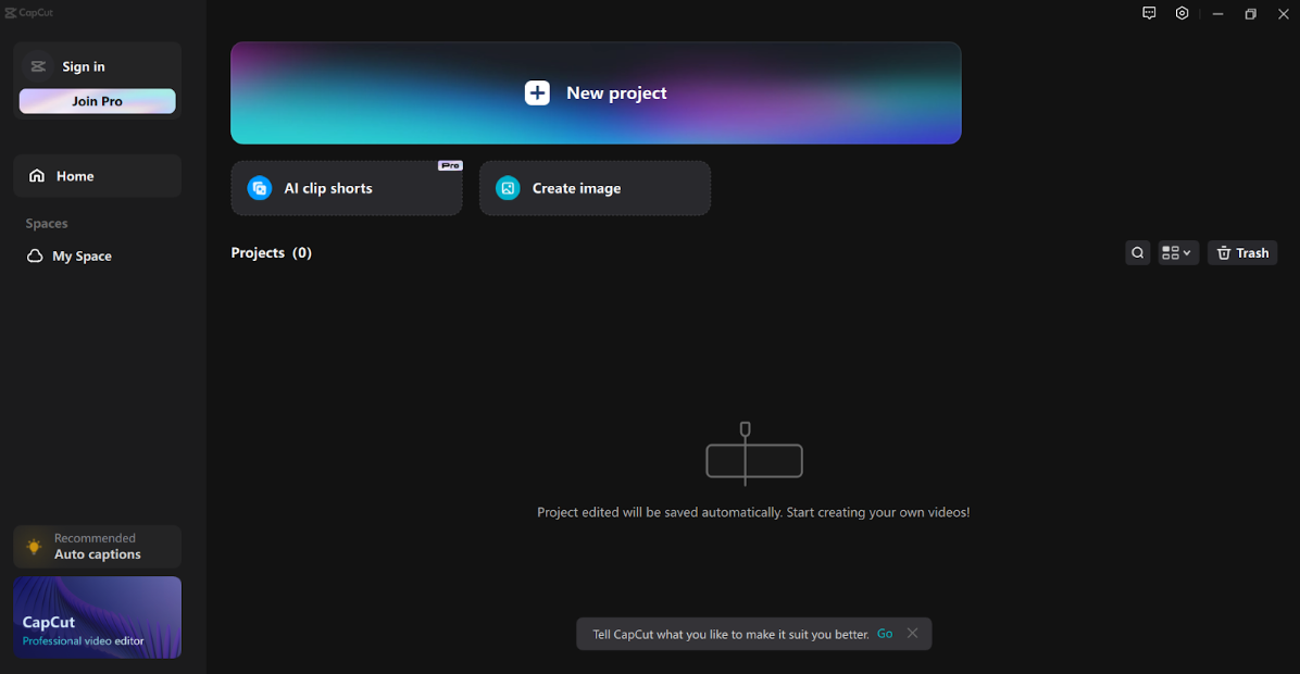 Launch CapCut from your desktop or the "Start" menu