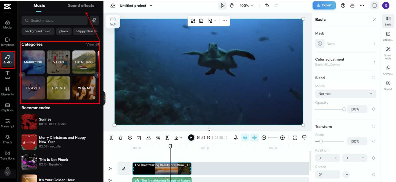Add music to the video