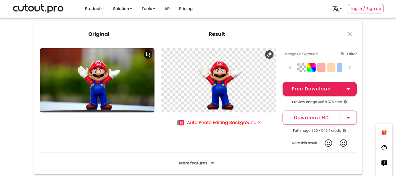 Cutout.Pro's editing interface