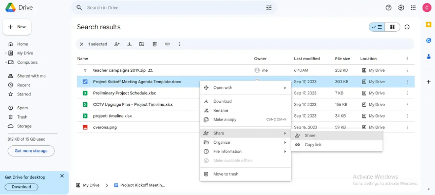 Share folder in Google Drive
