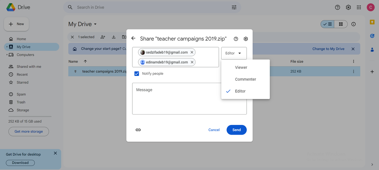 Assign roles in a shared folder in Google Drive