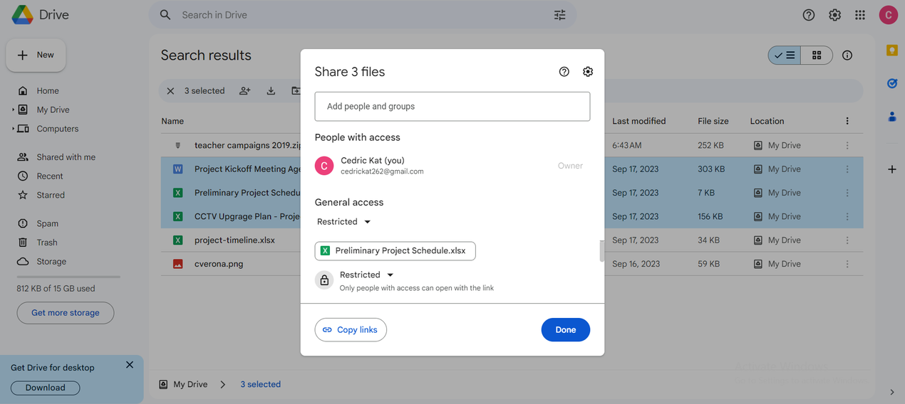 Share multiple files to people in Google Drive