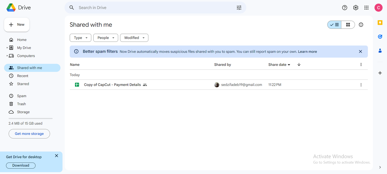 Shared documents in Google Drive