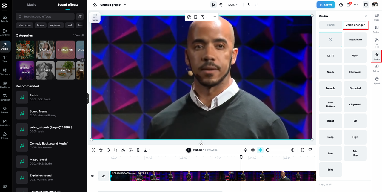  Add voice effects to an audio or video on the CapCut online video editor