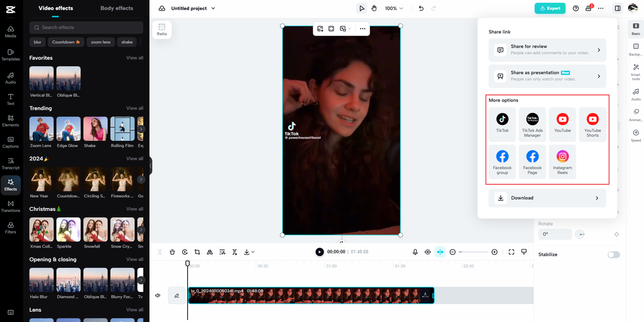  How to directly share your video on social media from the CapCut online video editor