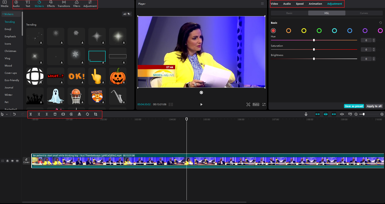  video and audio editing on the CapCut desktop editor 