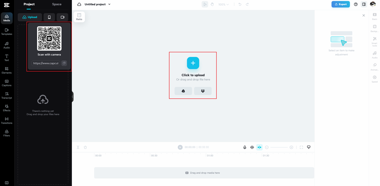 upload music video to the CapCut video editor's lyrics video maker online