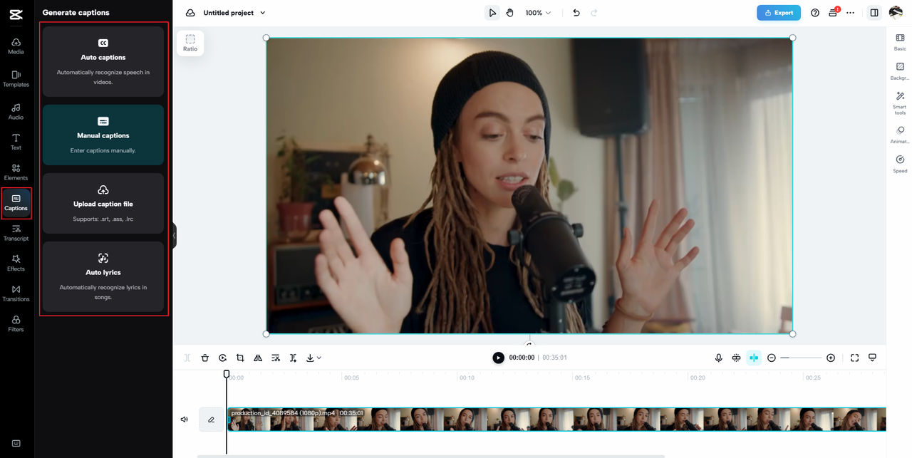 different ways to make lyric video online with captions in CapCut online video editor