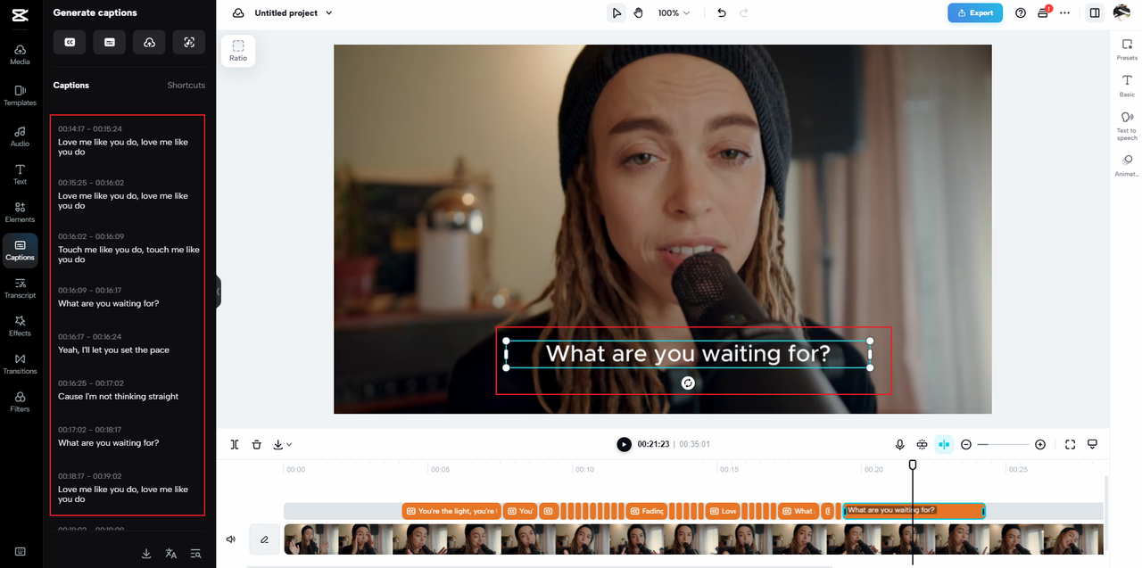 add lyrics with CapCut's auto lyrics video maker online 