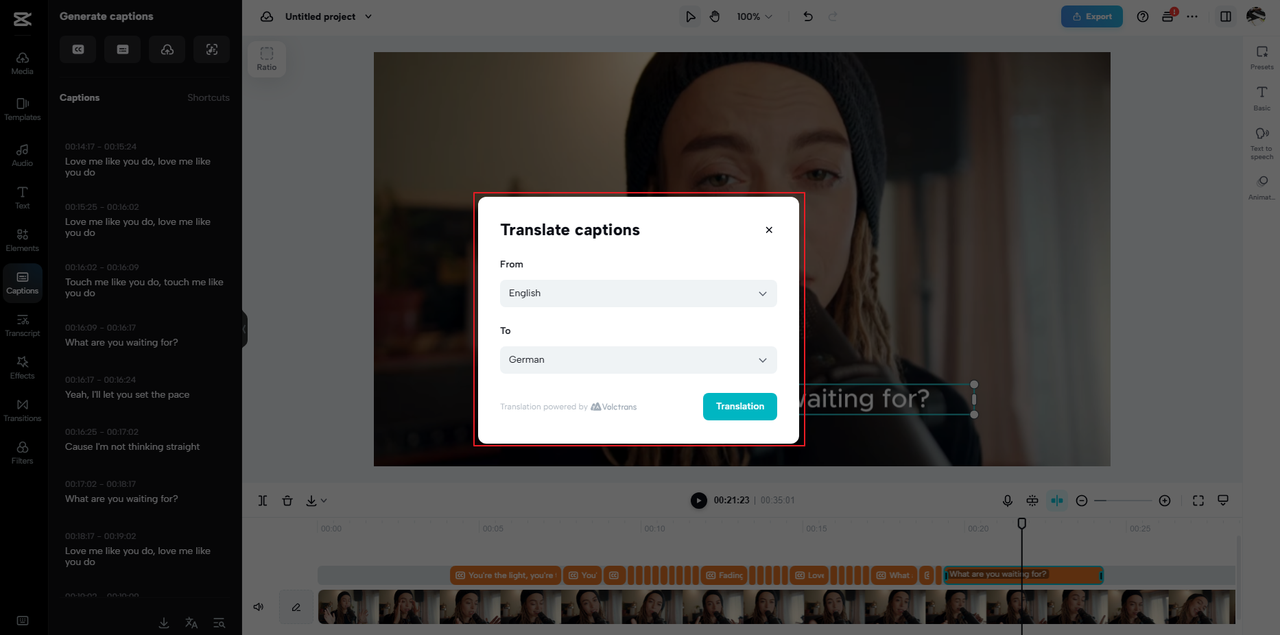 how to translate a song lyric with the CapCut lyric video maker online free