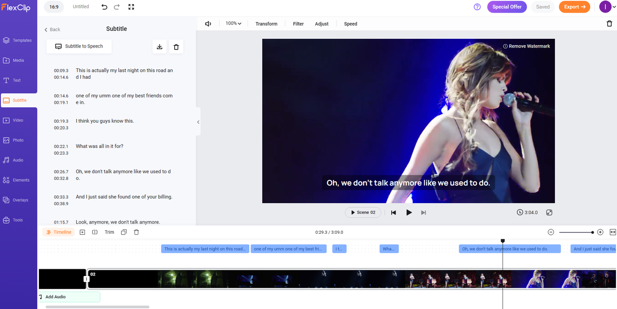 how to add lyrics with the Flexclip online song lyrics generator 