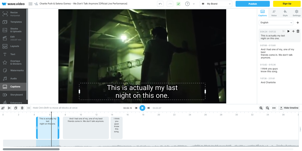 creating lyrics with Wave.video online song lyrics maker
