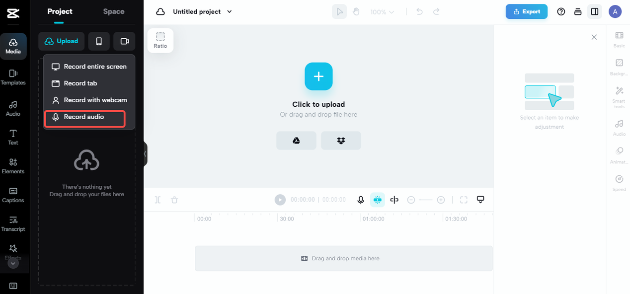  the "Record audio" option