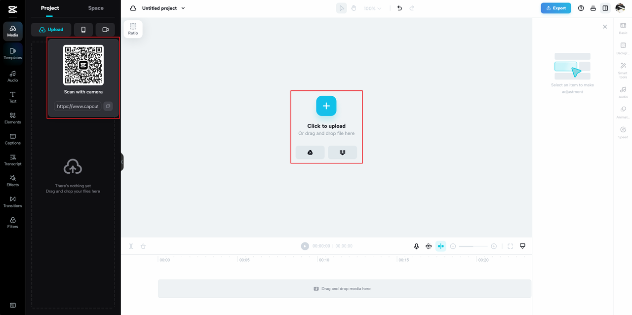 how to upload a video to CapCut's online freeware MKV to MP4 converter