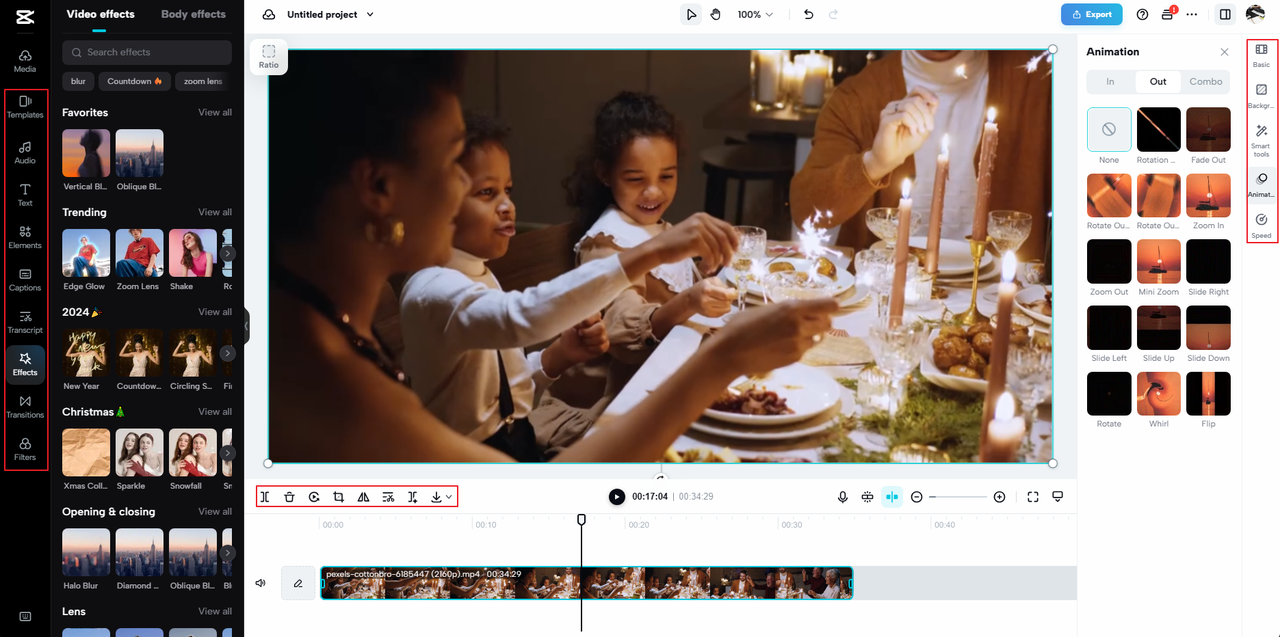 media resources and video editing features for the CapCut online video editor