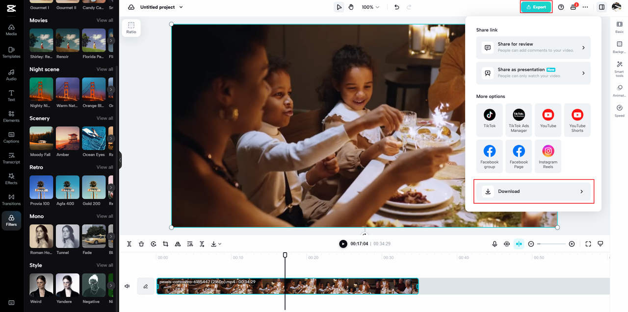 how to export a video from the CapCut online video editor