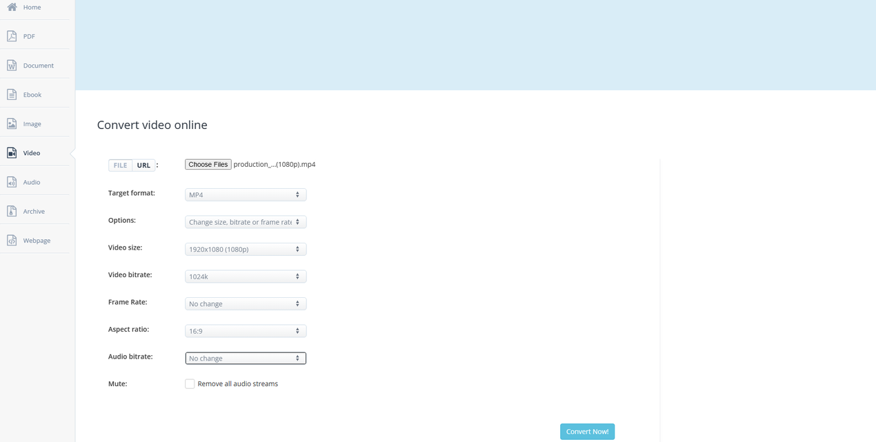 using Aconvert convert MKV to MP4 freeware online