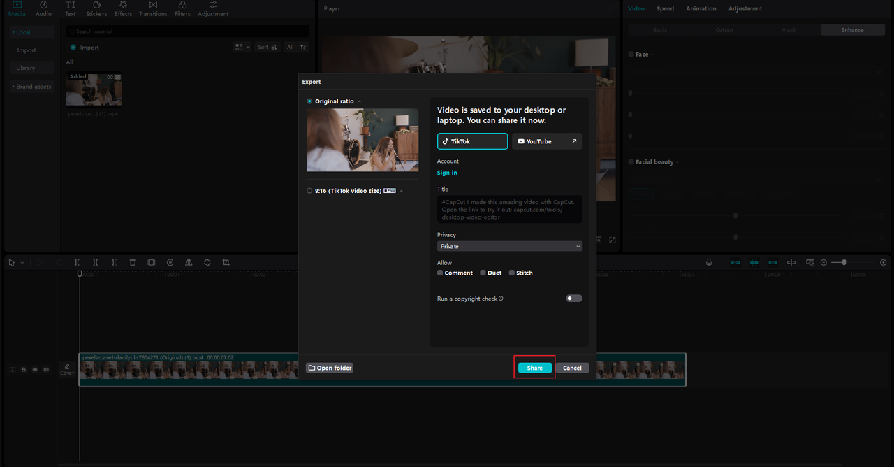 how to share MP4 videos from the CapCut desktop app