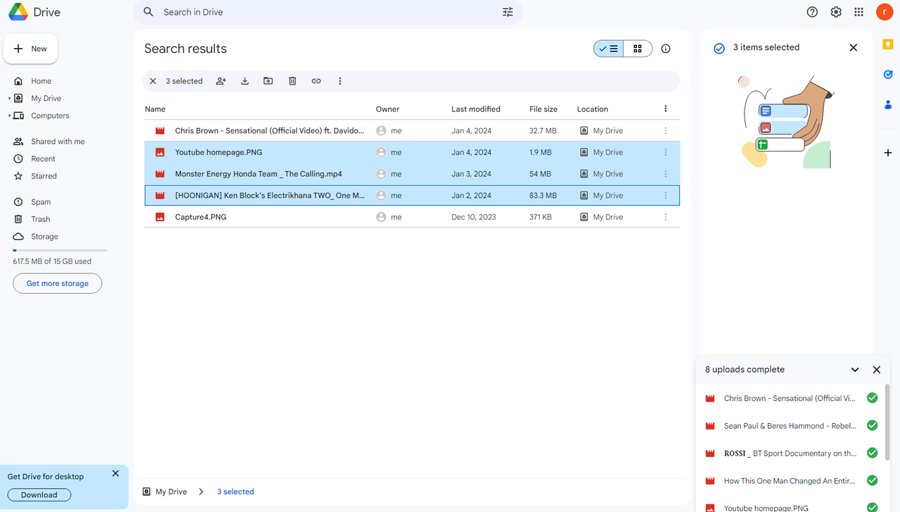 Google Drive select multiple files