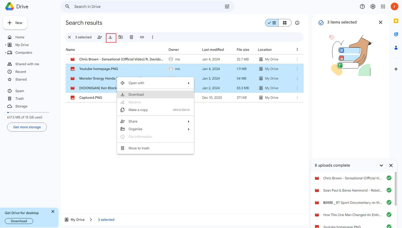 Google Drive download multiple files 