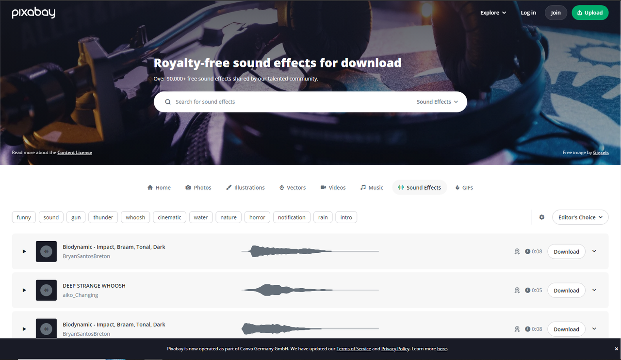 free sound effects from Pixabay