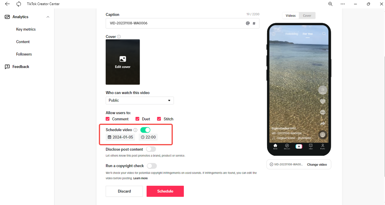 TikTok’s video scheduler