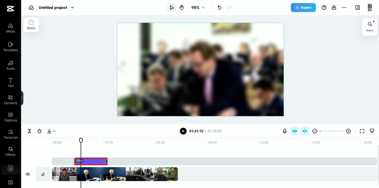 adjust the blur slider