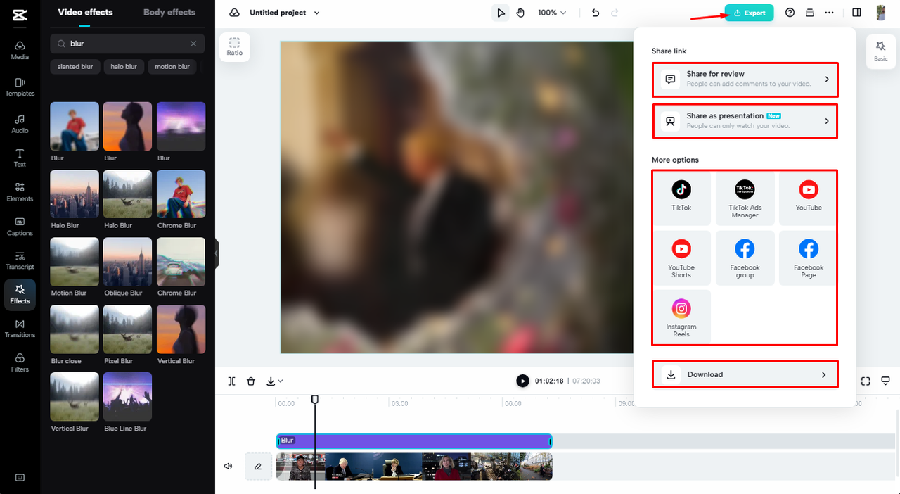 download the blurred video