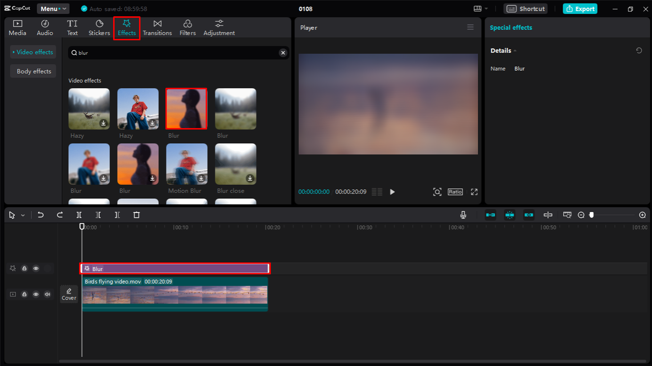 Select a blur filter of your choice