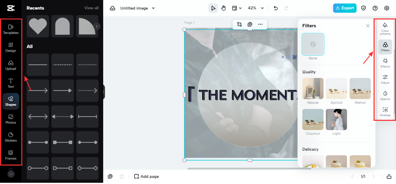Editing features at CapCut online