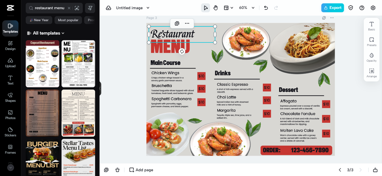 Restaurant menu with logo