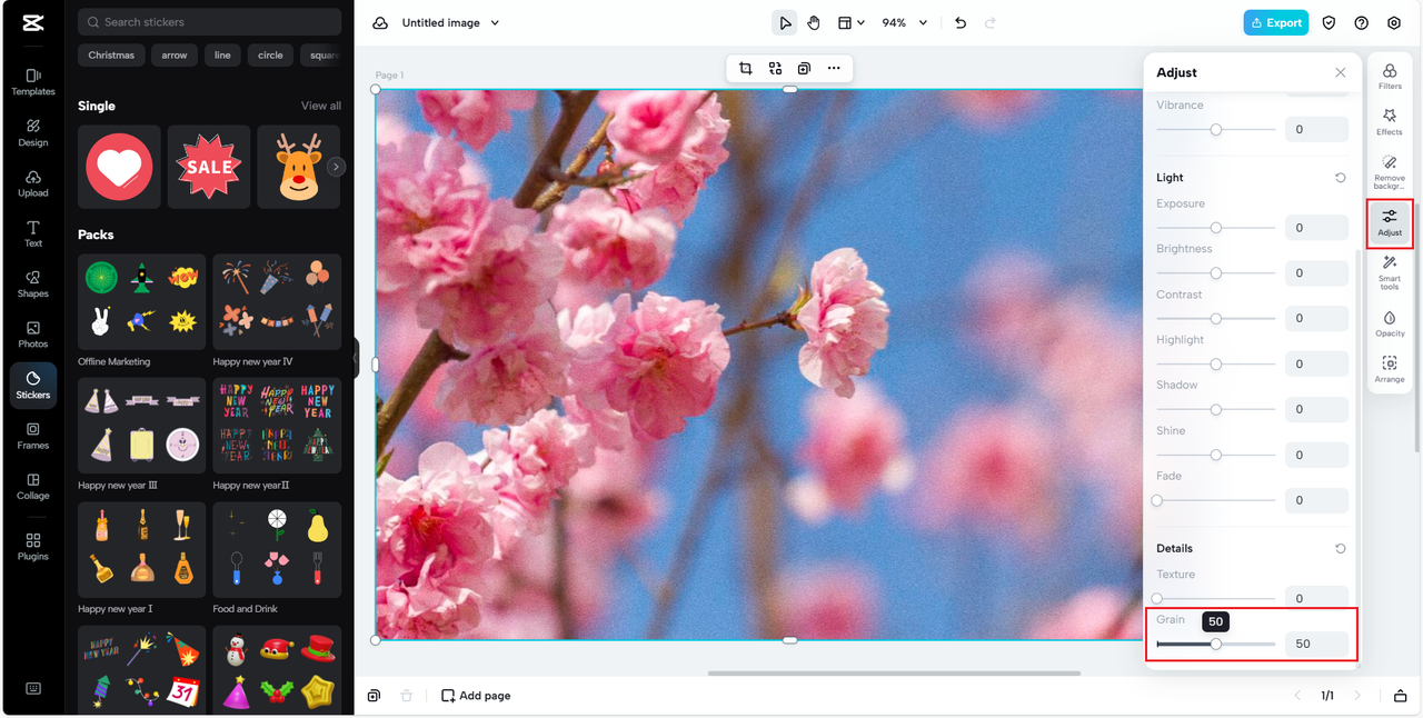 Add grain to photo with CapCut Online