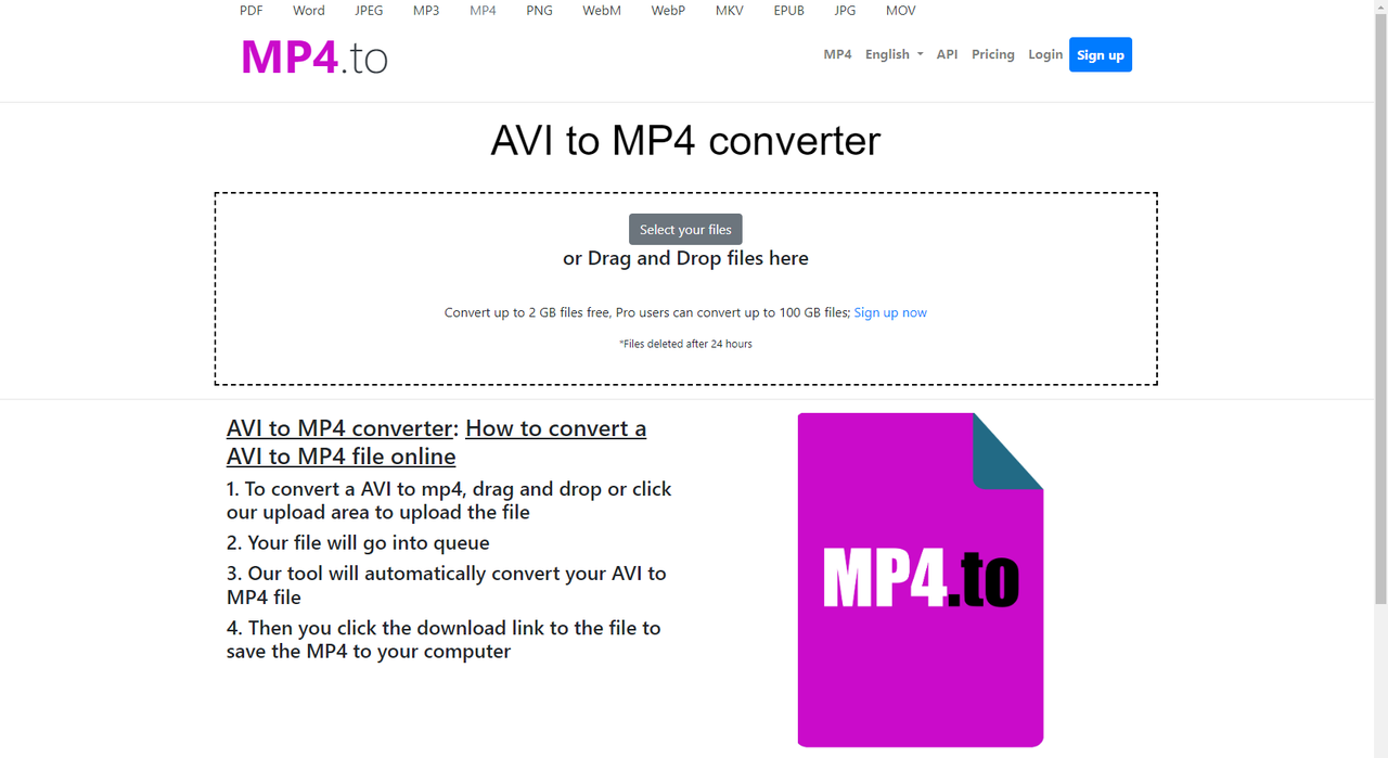 MP4.to AVI to MP4 conversion interface