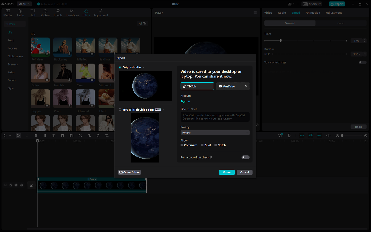 share media CapCut desktop editor