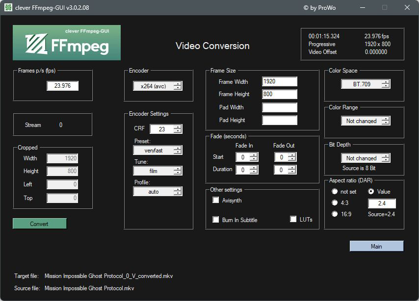 FFmpeg AVI to MP4 conversion interface