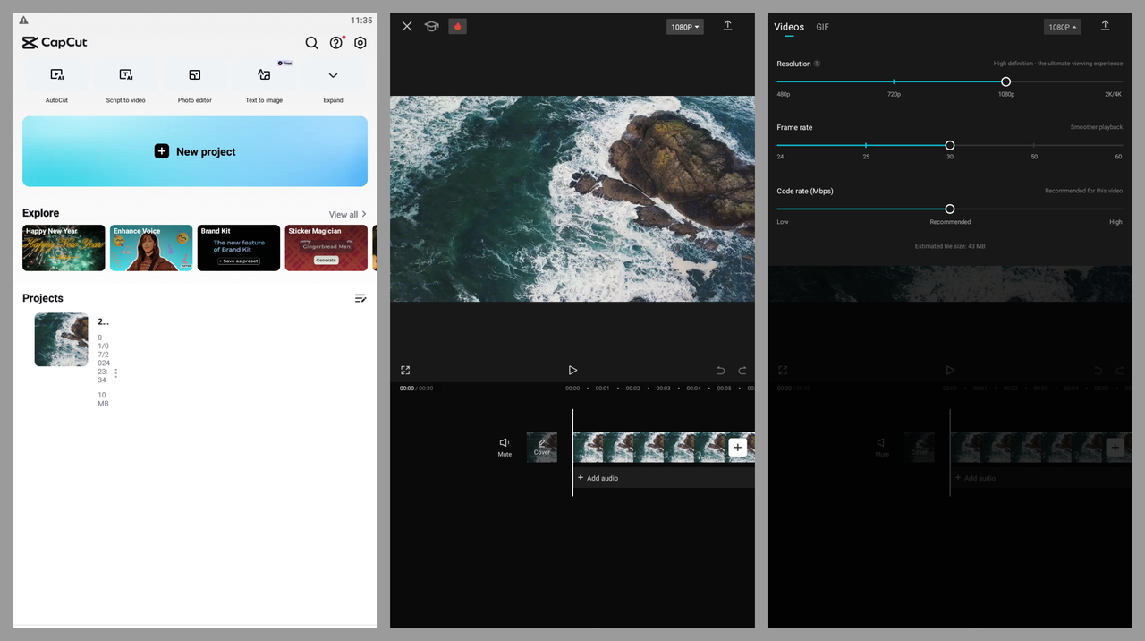 CapCut AVI to MP4 mobile editing app interface