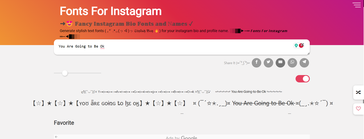 Generated font styles in FontsForInstagram