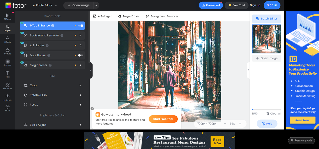 Fotor editing interface