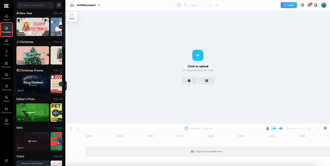 free video templates on the CapCut online video editor 