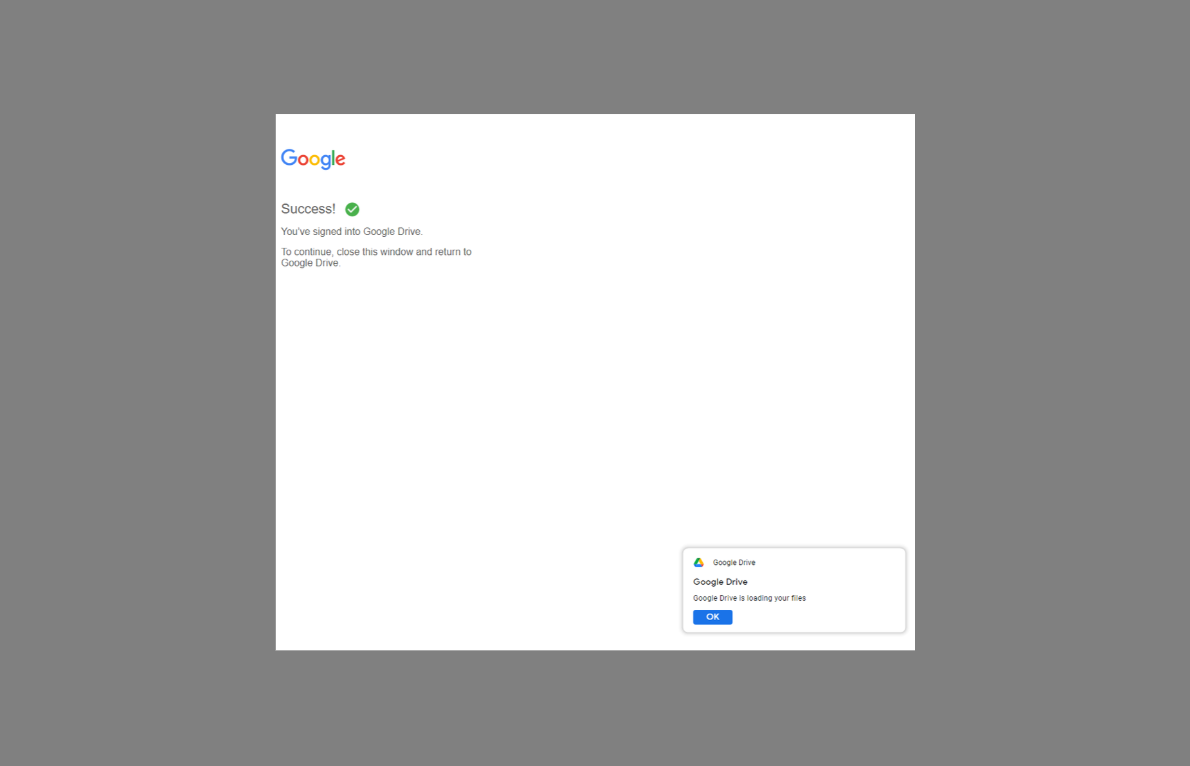 successful Google Account login for Google Drive for desktop