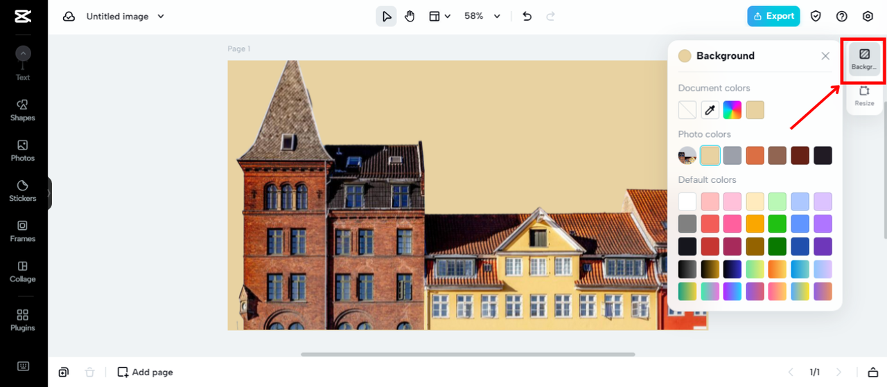 Choosing image background color on CapCut