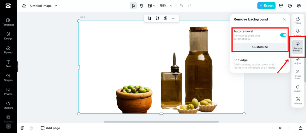 Remove image background on CapCut
