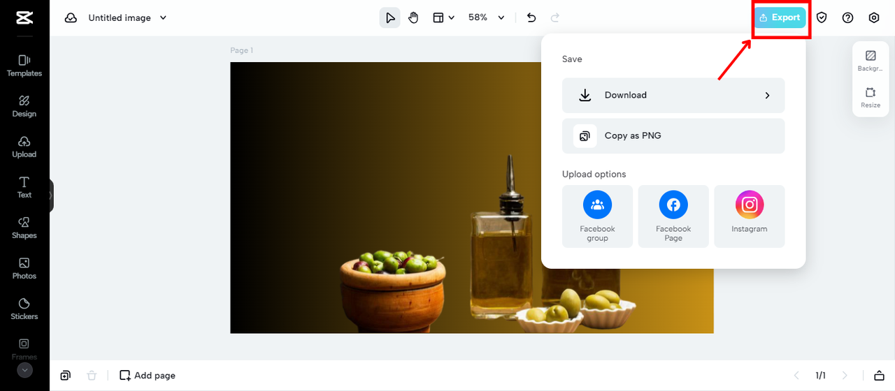 Export image on CapCut