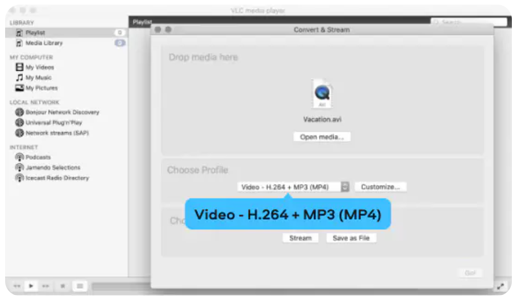 How to convert AVI to MP4 on a Mac with VLC?