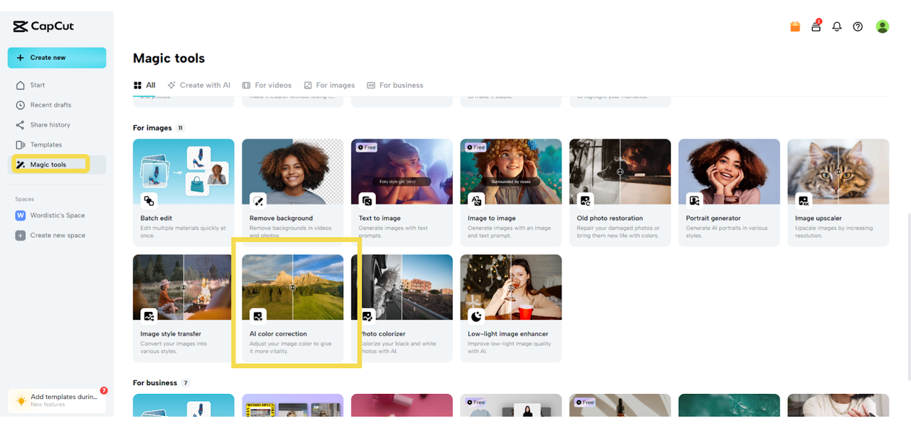 Magic tools: AI Color Correction