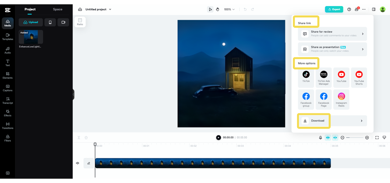 Various exporting options