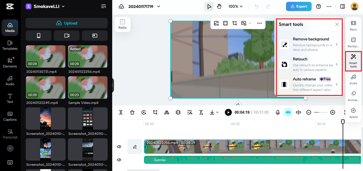 AI video editing features on the CapCut video editor with song app