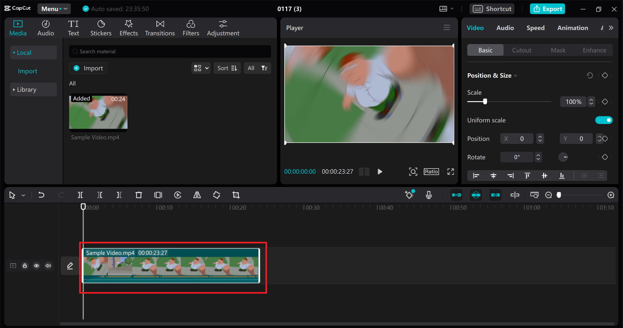 How to move media from the import window to the timeline on the CapCut desktop video editor
