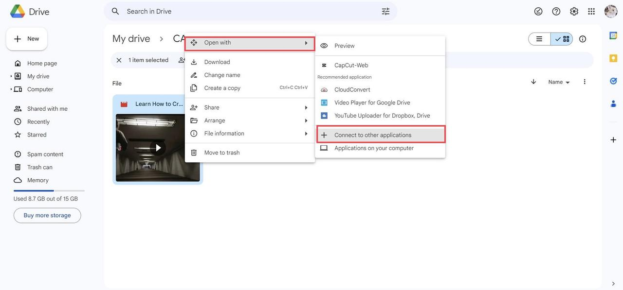 Connect your Google Drive with CapCut before downloading a video from Google Drive