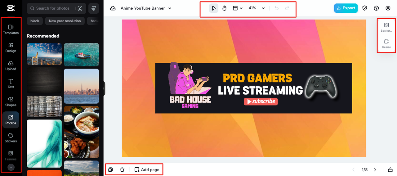 CapCut online photo editor's user interface